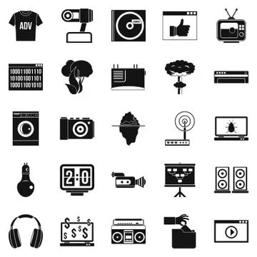 Telly icons set, simple style Stock Illustration