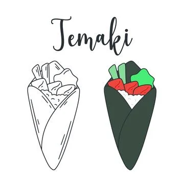 Temaki black and color variant vector illustration. Asian food Illustration