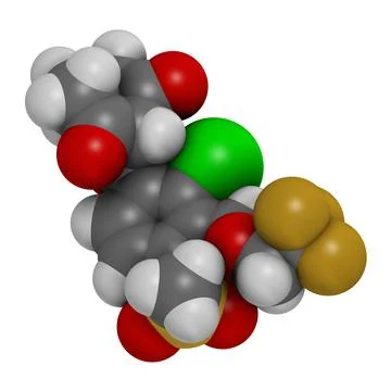 Tembotrione herbicide molecule. 3D rendering. Stock-Illustration