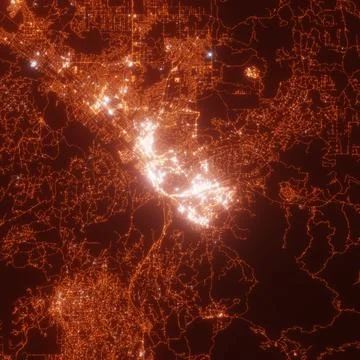 Temecula city lights map, top view from space. Aerial view on night street li Stock Photos
