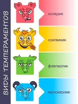 Temperaments set personality types russian Stock Illustration
