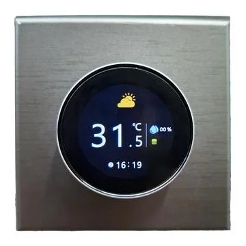 Temperature and humidity sensor display shows current weather information a.. Stock-Fotos