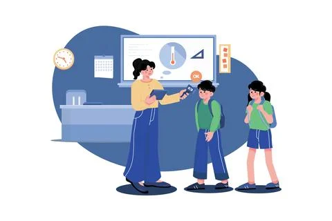 Temperature checking at school illustration concept Stock Illustration