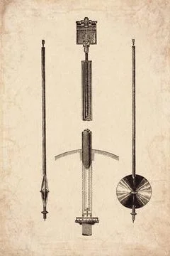 Temperature Compensated Pendulum and Regulation Mechanism Technical Diagram.. Illustrazione stock