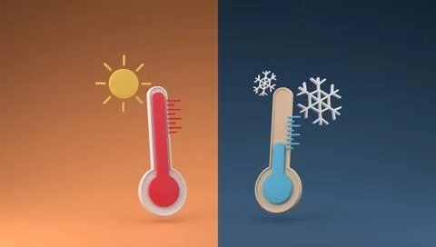 Temperature contrast minimal thermometer 3D render illustration Illustrazione stock