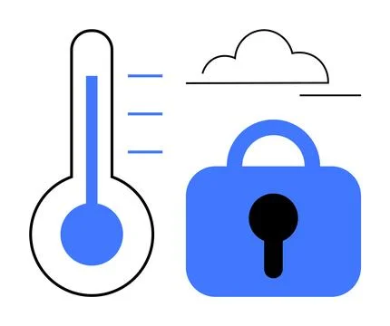 Temperature Control and Security Concept with Thermometer Lock and Cloud Stock Illustration