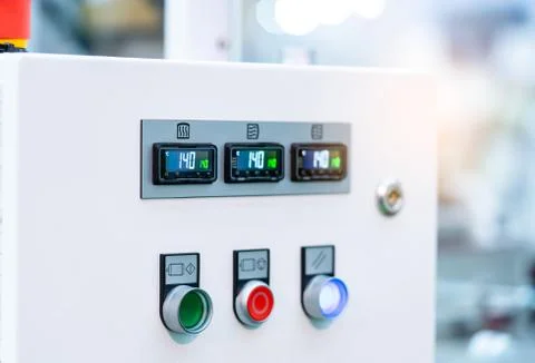 Temperature control panel cabinet contain digital screen display for temperat Foto stock