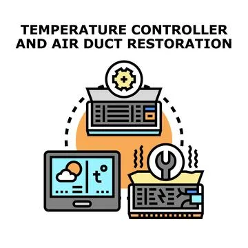 Temperature controller and air duct restoration process Ilustración de archivo