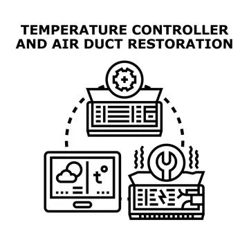 Temperature controller and air duct restoration process 스톡 일러스트