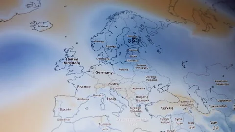 Temperature Cyclone Wind Visualization Over Europe camera shot of computer .. Stock Footage 337059403