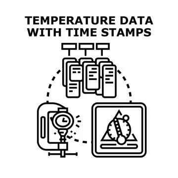 Temperature data logging with time stamps concept Illustrazione stock