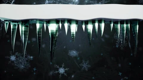 Temperature dropping causing snow ledge growing icicles while green glints Stock Footage 340654724