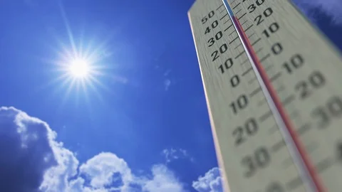 Temperature drops to 5 five degrees centigrade, thermometer close-up. Weather Stock Footage 114028395