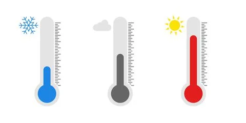 Temperature icon set in flat style. Thermometer symbol isolated. Vector Stock Illustration