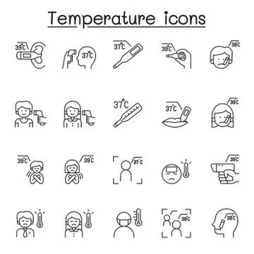 Temperature icons set in thin line style Illustrazione stock