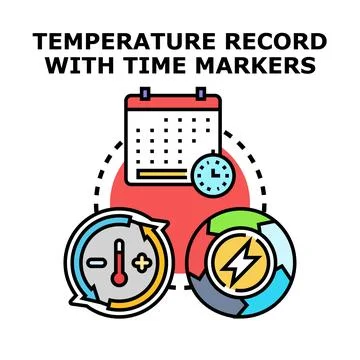 Temperature record with time markers concept illustration Stock Illustration