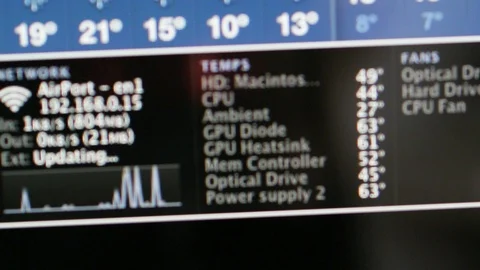 Temperature reporting on the Apple MacOS on iMac computers Stock Footage 103116199