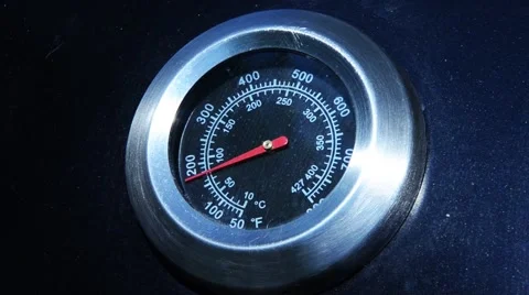 Temperature rises on barbeque thermometer Stock Footage 50389992