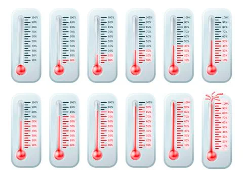 Temperature rising thermometers 스톡 일러스트