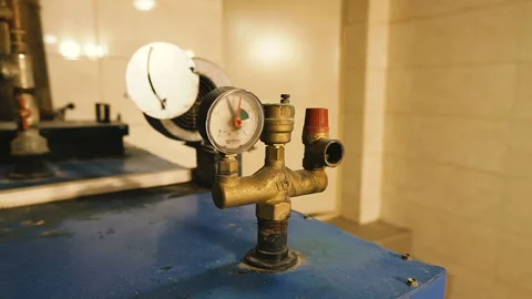 Temperature sensor in the boiler room. Temperature sensor in a boiler for hea Stock Footage 114294062