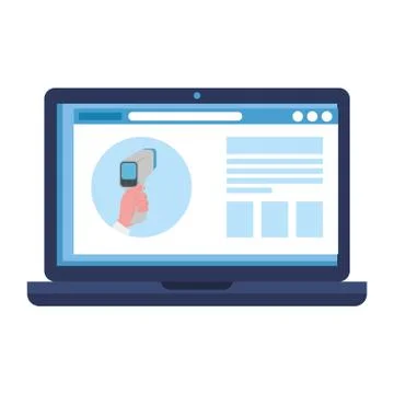 Temperature testing by non contact thermometer and laptop, checking new Stock Illustration