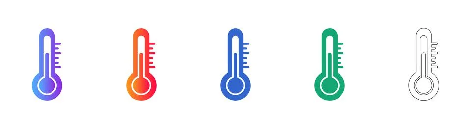 Temperature Thermometer Icons in Gradient and Line Art Stock Illustration