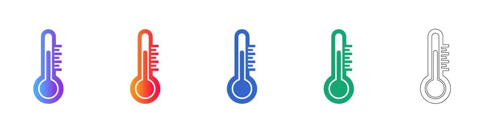Temperature Thermometer Icons Set Gradient and Outline Styles Stock Illustration