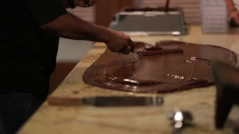 Tempering Chocolate Making Process On Counter In Belize 스톡 동영상 120529172