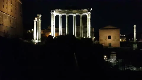 Tempio di Vespasiano e Tito, late night of January - medium shot Stock Footage 168830718