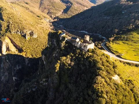 Templar castle in drone view Stock Photos