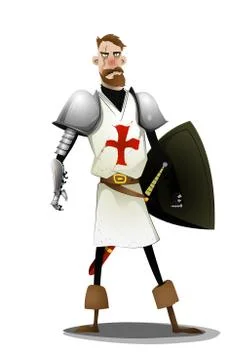 Templar knight standing on white background Stock Illustration