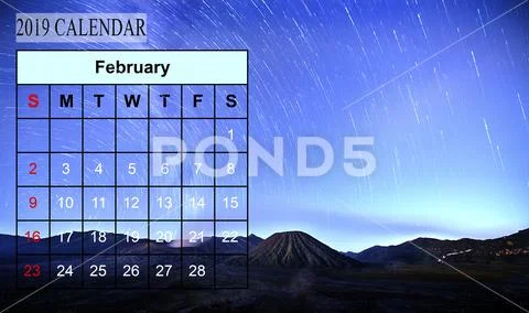 Template of 2019 Monthly Calendar with amazing nature landscape background. C Stock Photos