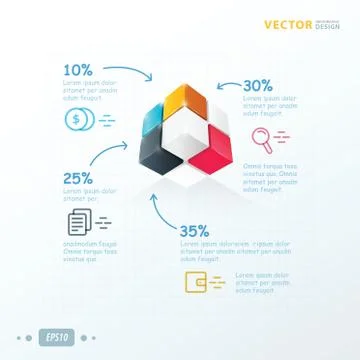 Template 3D Cube pink, blue, yellow color Stock Illustration