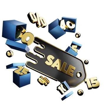 Template 3D rendering. design write discount in flight through boxes with blu Stock Illustration