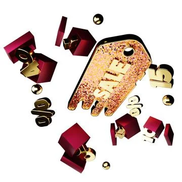 Template 3D rendering. design write discount in flight through boxes with red Stock Illustration