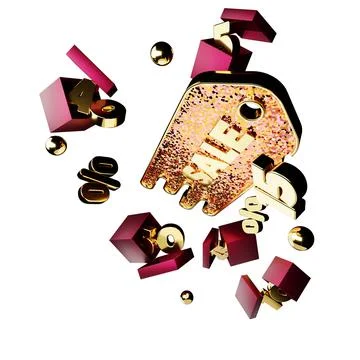 Template 3D rendering. design write discount in flight through boxes with red Stock Illustration