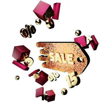 Template 3D rendering. design write discount in flight through boxes with red Stock Illustration