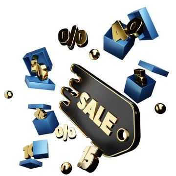 Template 3D rendering. design write discount in flight through boxes with blu Stock Illustration