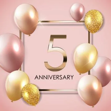 Template 5 Years Anniversary Background with Balloons Vector Illustration Stock Illustration