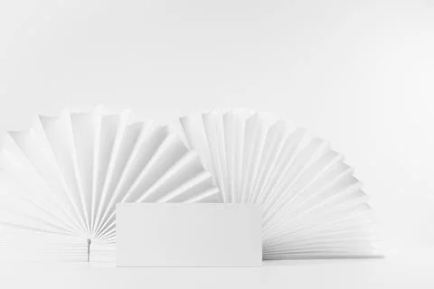 Template of abstract white stage with rectangle podium for showing, presentat Stock Photos