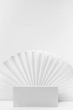 Template of abstract white stage with rectangle podium for showing, presentat Stock Photos