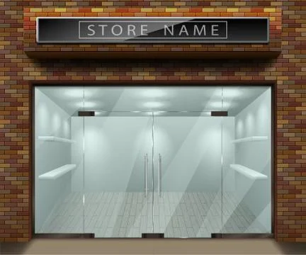 Template for advertising 3d store front facade with red brick. Exterior empty Illustrazione stock