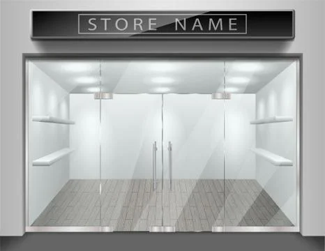 Template for advertising store front facade. Realistic Exterior empty shop with Stock Illustration