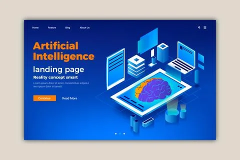 Template artificial intelligence landing page Stock Illustration