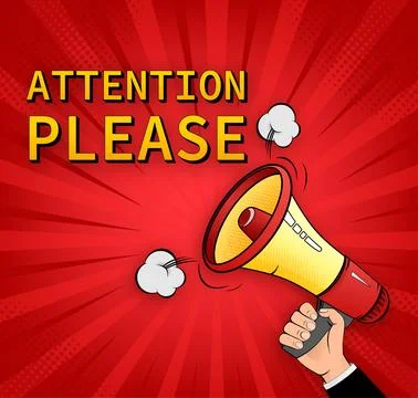 Template with attention please megaphone on red background for flyer design. Pop Stock Illustration