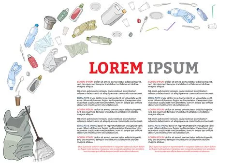 Template with bag and different kinds of garbage. The concept of ecology and Stock Illustration