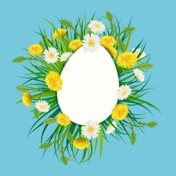 Template banner Easter egg bouquet with flowers bouquet dandelions and daisies Stock Illustration