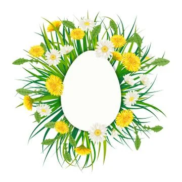 Template banner Easter egg bouquet with flowers bouquet dandelions and daisies Stock Illustration