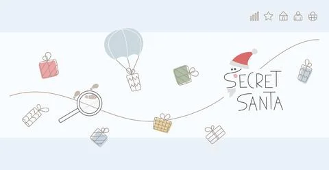 Template of banner, page with simple line vector illustration about Secret Santa Stock Illustration