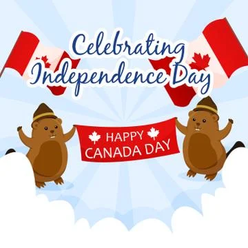 Template banner square greeting canada day with beaver character Stock Illustration